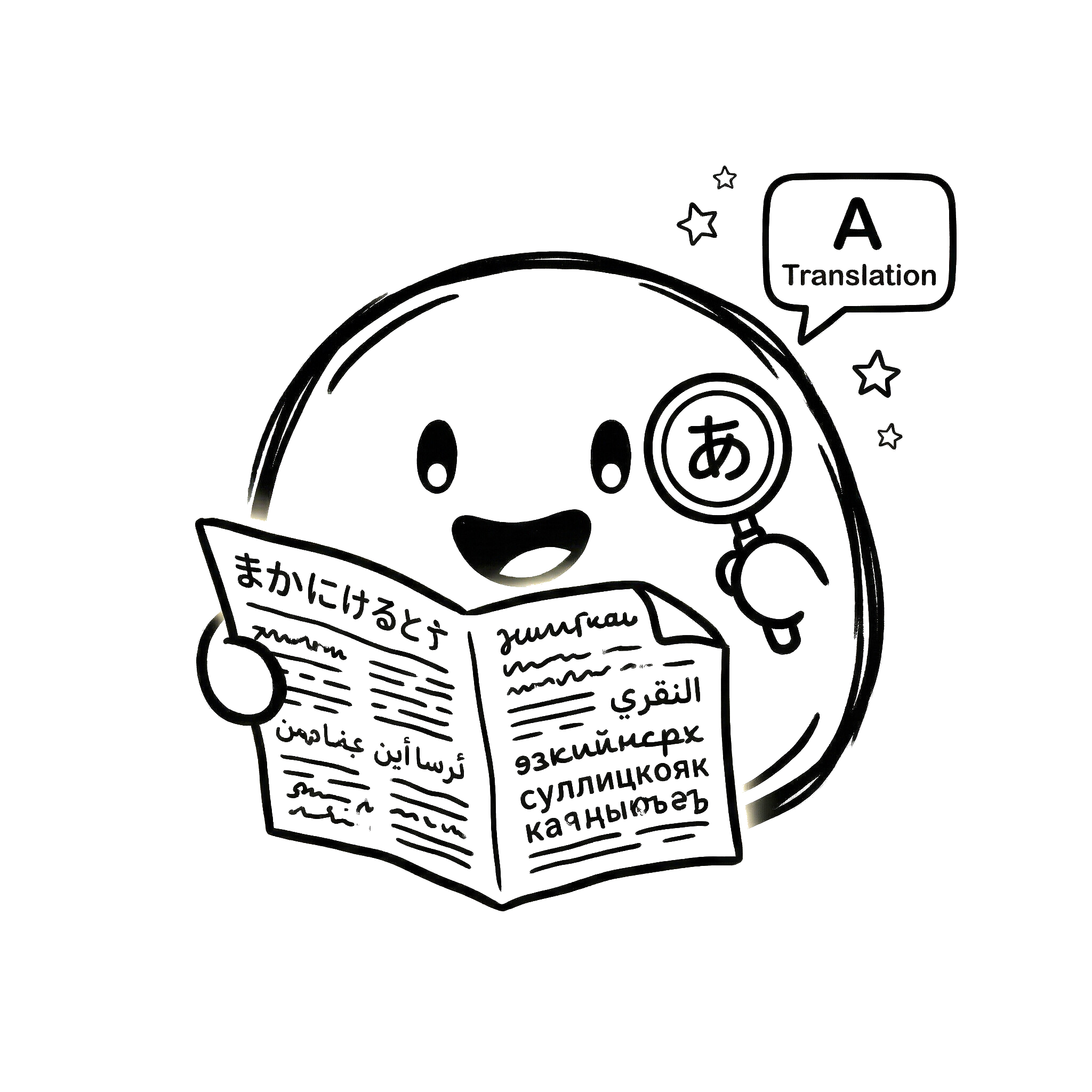 Pimochi reading a newspaper with magnifying glass